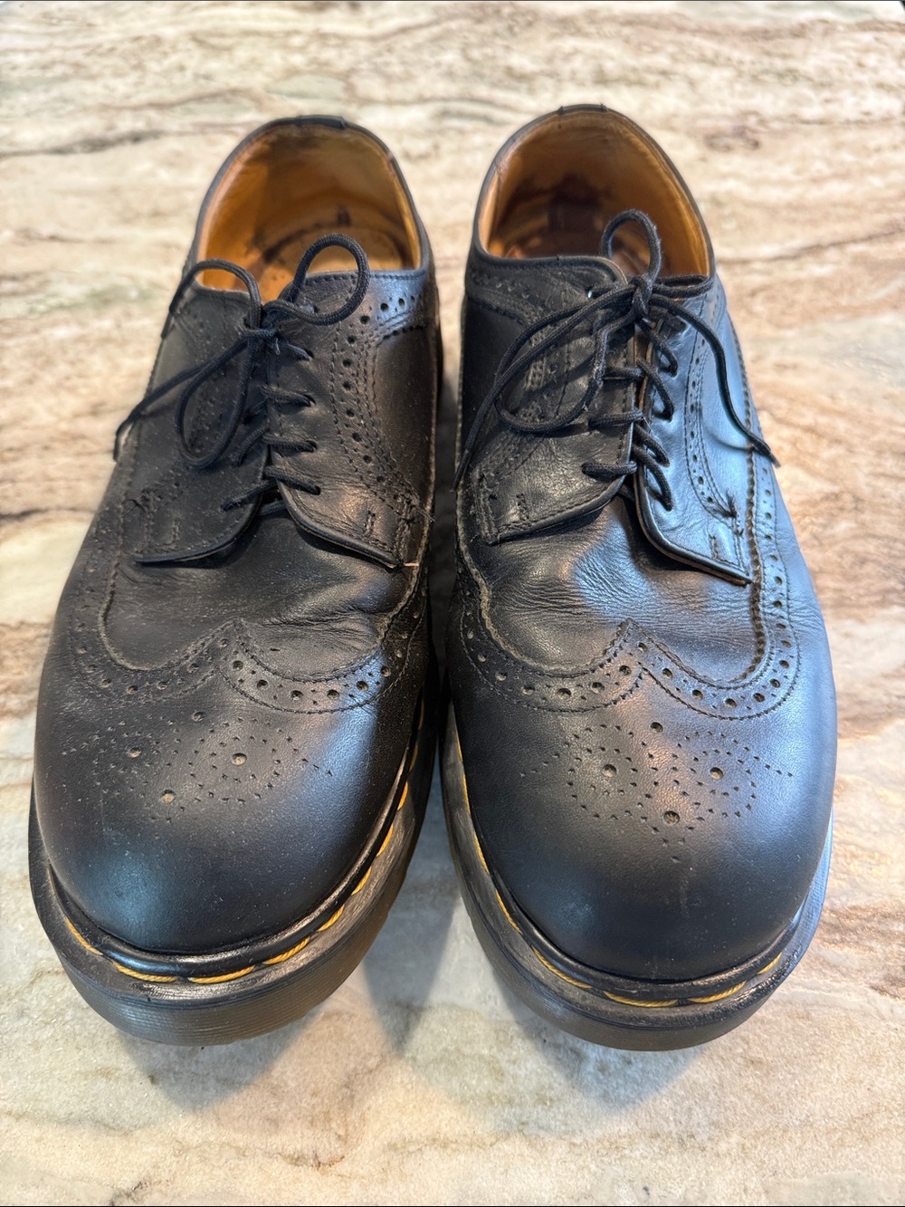 Vintage Dr Martens Yellow Stitch Leather Brogue Shoes